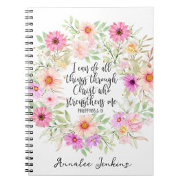 Filippinerna 4:13 Bible Scripture Verse Blommigt Anteckningsbok