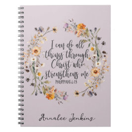 Filippinerna 4:13 Bible Scripture Verse Blommigt Anteckningsbok