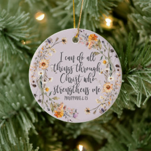 Filippinerna 4:13 Bible Scripture Verse Blommigt B Julgransprydnad Keramik