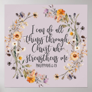 Filippinerna 4:13 Bible Scripture Verse Blommigt B Poster
