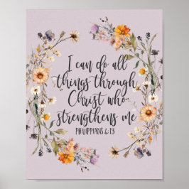 Filippinerna 4:13 Bible Scripture Verse Blommigt B Poster