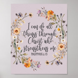 Filippinerna 4:13 Bible Scripture Verse Blommigt B Poster