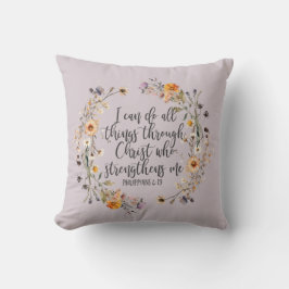 Filippinerna 4:13 Bible Scripture Verse Blommigt Kudde