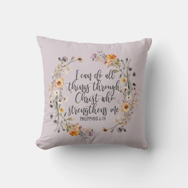 Filippinerna 4:13 Bible Scripture Verse Blommigt Kudde (Framsida)