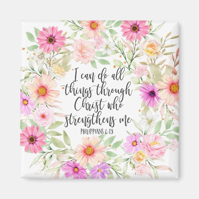 Filippinerna 4:13 Bible Scripture Verse Blommigt Magnet (Framsidan)