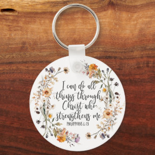Filippinerna 4:13 Bible Scripture Verse Blommigt Nyckelring