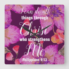Filippinerna 4:13 Bible Verse Blommigt Fyrkantig Klocka