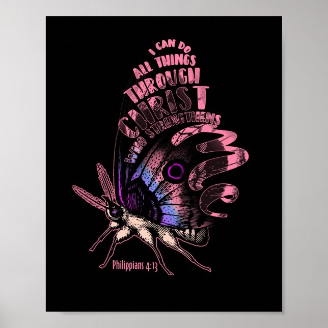 Filippinerna 4 13 Christian Bible Verse Butterfly Poster (Framsidan)