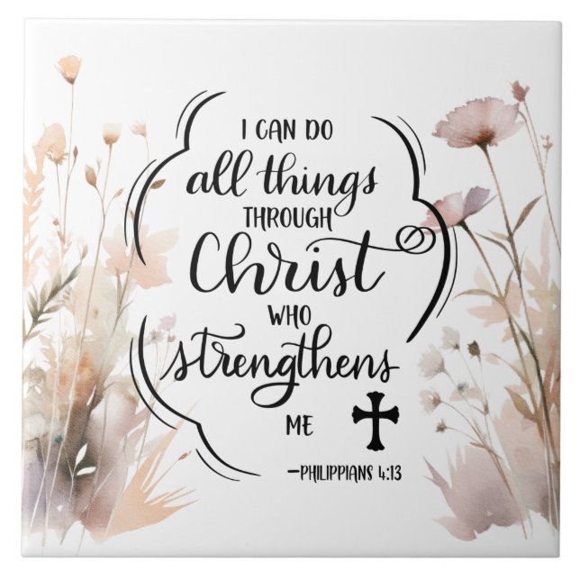 Filippinerna 4:13 Hela sak genom Kristus Bible Kakelplatta (Framsidan)