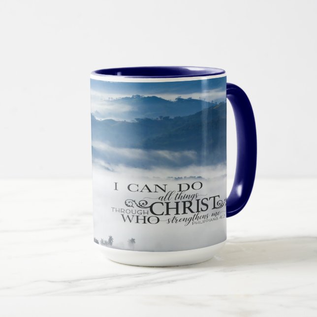 Filippinerna 4:13 Hela sak genom Kristus Bible Mugg (Framsida höger)