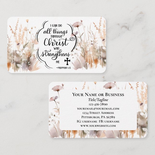 Filippinerna 4:13 Hela sak genom Kristus Bible Visitkort (Fram/baksida)