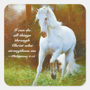 Filippinerna 4:13 Hela sak genom Kristus, Horse Fyrkantigt Klistermärke