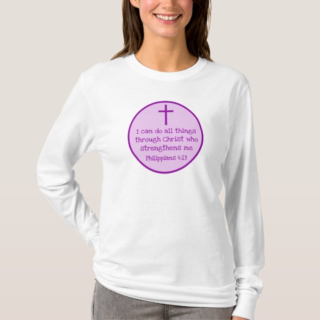 Filippinerna 4:13 Kor Christian Inspiring Lila T Shirt (Framsida)