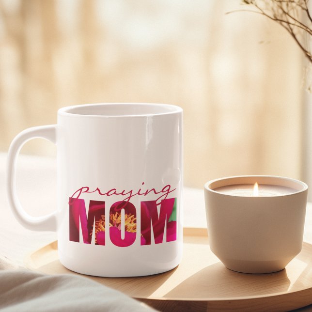 Filippinerna 4:13 Praying Mamma Anpassningsbar Ros Kaffemugg (Customize inspirational quote praying mom mug for Bible Verse Christian praying mothers day gift.)
