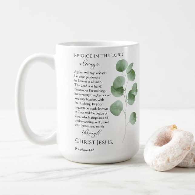 Filippinerna 4:4-7 Bible Verses Eucalyptus Lövs Kaffemugg (Med munk)