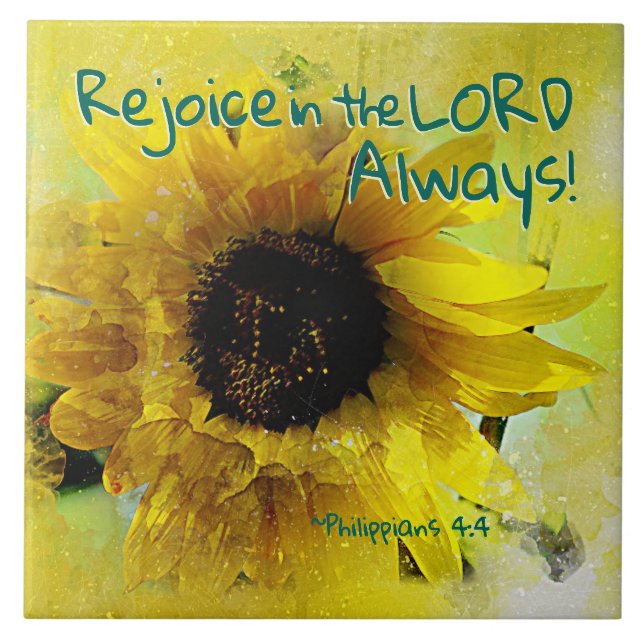 Filippinerna 4:4 Rejoice in the Lord Alltid! Bibel Kakelplatta (Framsidan)