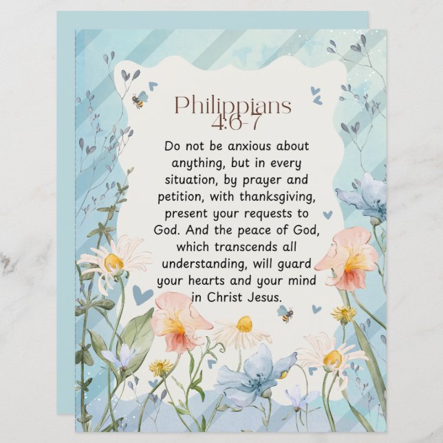 Filippinerna 4:6-7 Christian Bible Verse Watercolo (Fram/baksida)