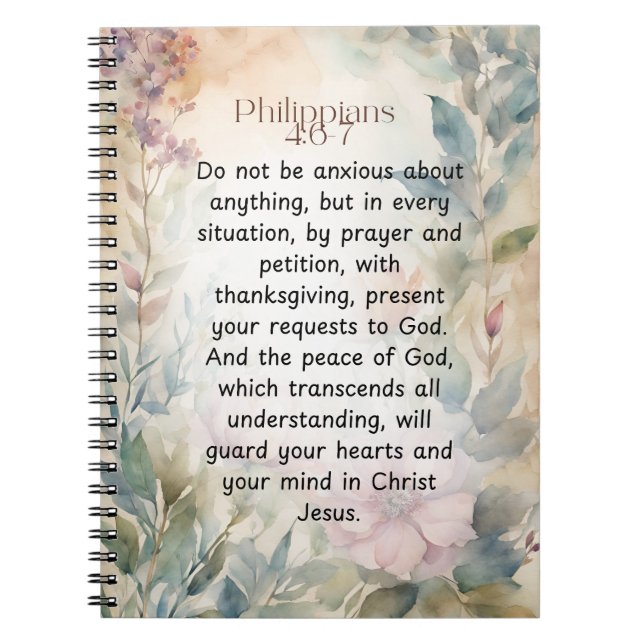 Filippinerna 4:6-7 Christian Bible Verse Watercolo Anteckningsbok (Framsidan)