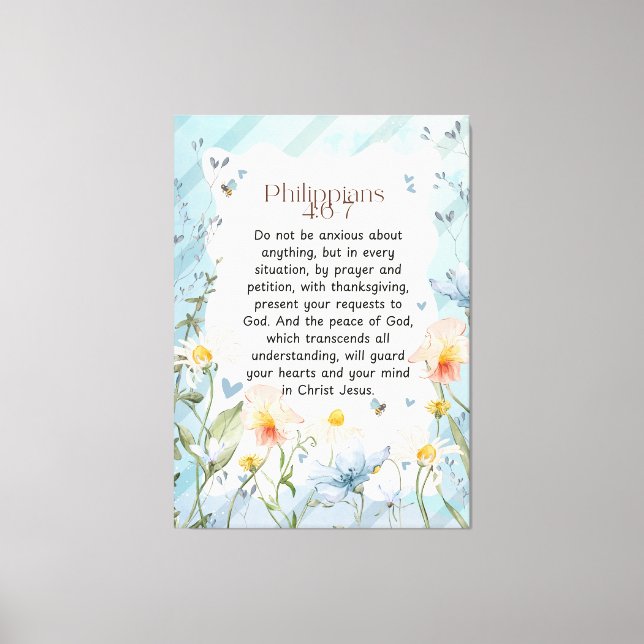 Filippinerna 4:6-7 Christian Bible Verse Watercolo Canvastryck (Framsida)