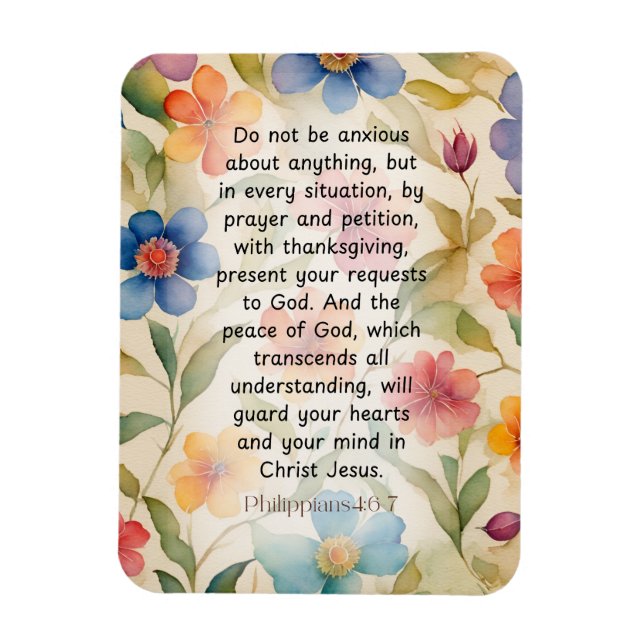 Filippinerna 4:6-7 Christian Bible Verse Watercolo Magnet (Vertikal)