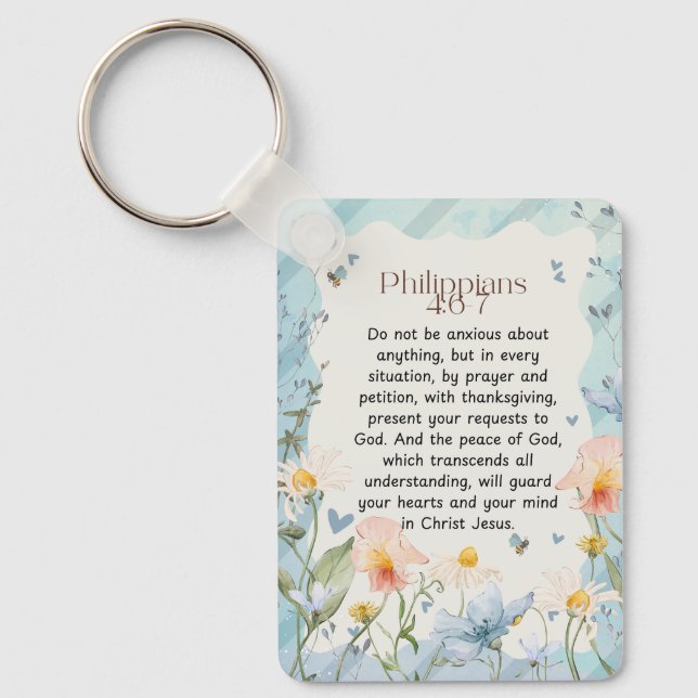 Filippinerna 4:6-7 Christian Bible Verse Watercolo Nyckelring (Framsida)