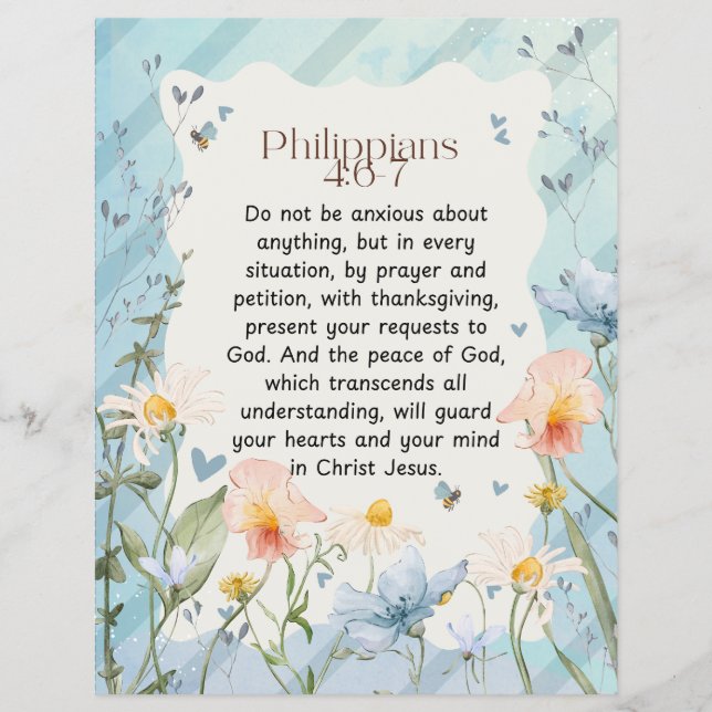 Filippinerna 4:6-7 Christian Bible Verse Watercolo Reklamblad (Framsidan)