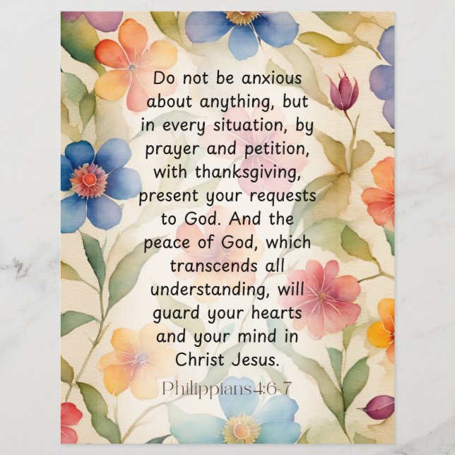 Filippinerna 4:6-7 Christian Bible Verse Watercolo Reklamblad (Framsidan)