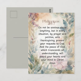 Filippinerna 4:6-7 Christian Bible Verse Watercolo Vykort