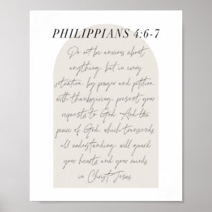 Filippinerna 4:6-7 Minimal Boho Beige Arch-skript Poster