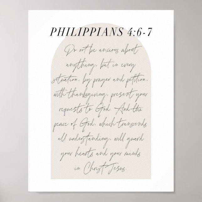 Filippinerna 4:6-7 Minimal Boho Beige Arch-skript Poster (Framsidan)