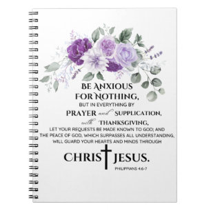Filippinerna 4:6-7 Scripture Lila blommor Anteckningsbok
