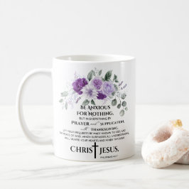 Filippinerna 4:6-7 Scripture Lila blommor Kaffemugg