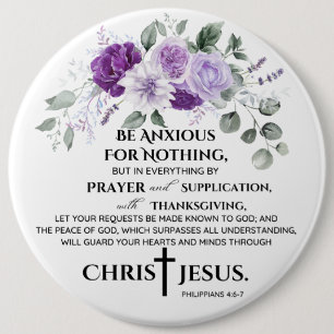 Filippinerna 4:6-7 Scripture Lila blommor Knapp
