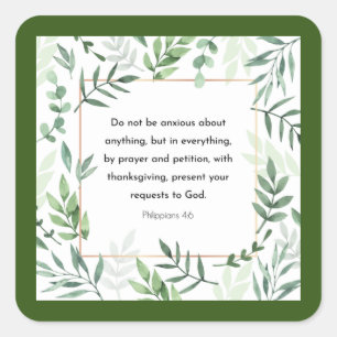 Filippinerna 4:6, Bible Verse Fyrkantigt Klistermärke