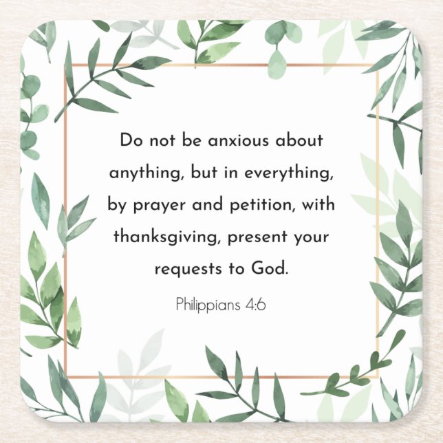 Filippinerna 4:6, Bible Verse Underlägg Papper Kvadrat (Framsidan)