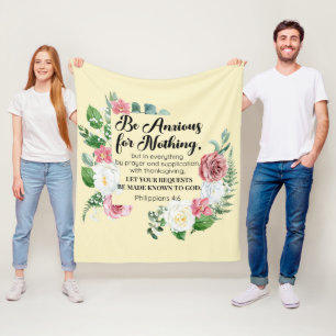 Filippinerna 4:6 Var orolig för ingenting Blommigt Fleecefilt