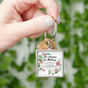 Filippinerna 4:6 Var orolig för ingenting Blommigt Fyrkantig Silverfärgad Nyckelring
