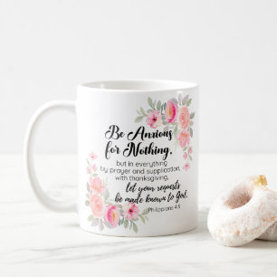 Filippinerna 4:6 Var orolig för inget Rosa Blommig Kaffemugg