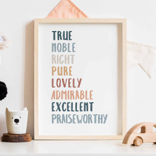 Filippinerna 4:8 boho färg-plantskola poster