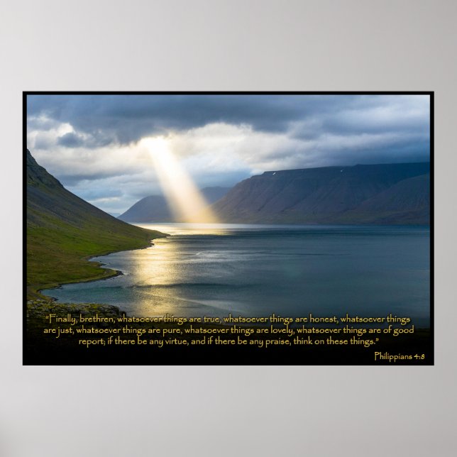 Filippinerna 4:8 Christian Bible Verse Poster (Framsidan)