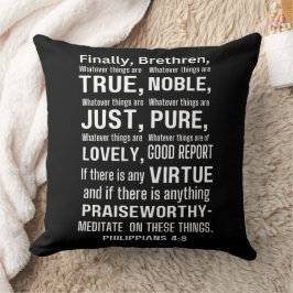 Filippinerna 4:8 Noble White Text Bible Verse Kudde