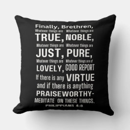 Filippinerna 4:8 Noble White Text Bible Verse Kudde