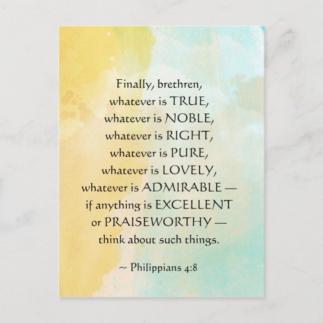 Filippinerna 4:8 Spelar ingen roll är sant. Vykort (Framsida)