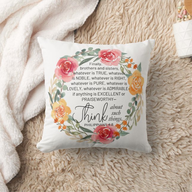 Filippinerna 4:8 Utandning av Rosa och Gult Blommi Kudde (Filt)