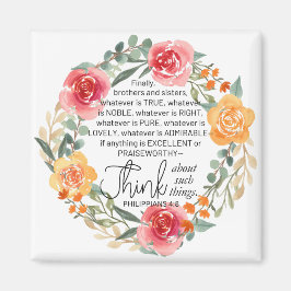 Filippinerna 4:8 Utandning av Rosa och Gult Blommi Magnet