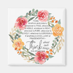 Filippinerna 4:8 Utandning av Rosa och Gult Blommi Magnet