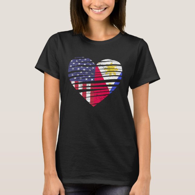 Filippinerna American Grown Heart USA Patriot Heri T Shirt (Framsida)