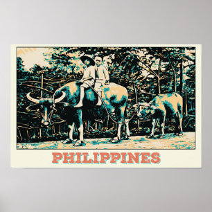 Filippinerna, barn som leker med vatten buffalos poster