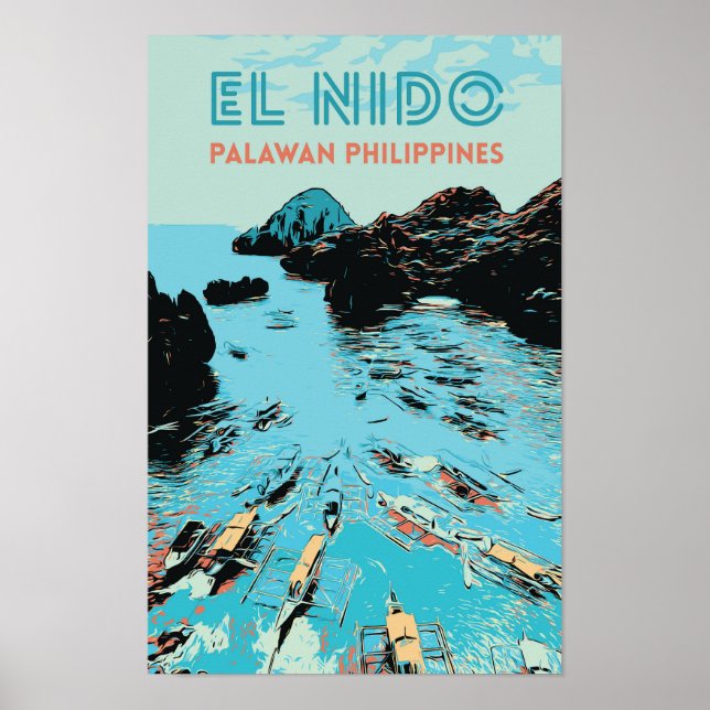 Filippinerna, båtar i underbar El Nido, Palawan Poster (Framsidan)