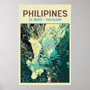 Filippinerna, båtar i underbar El Nido, Palawan Poster